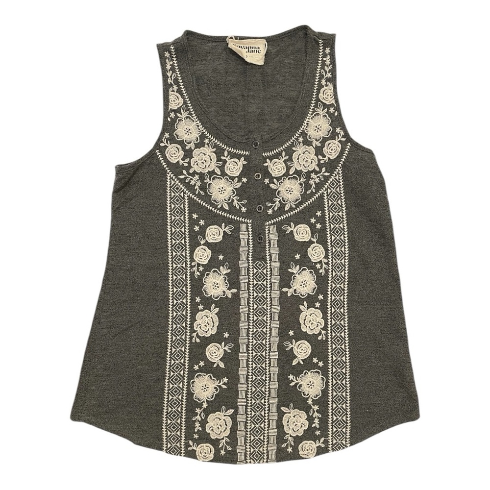 Savanna Jane Gray Embroidered Sleeveless Top woman’s S